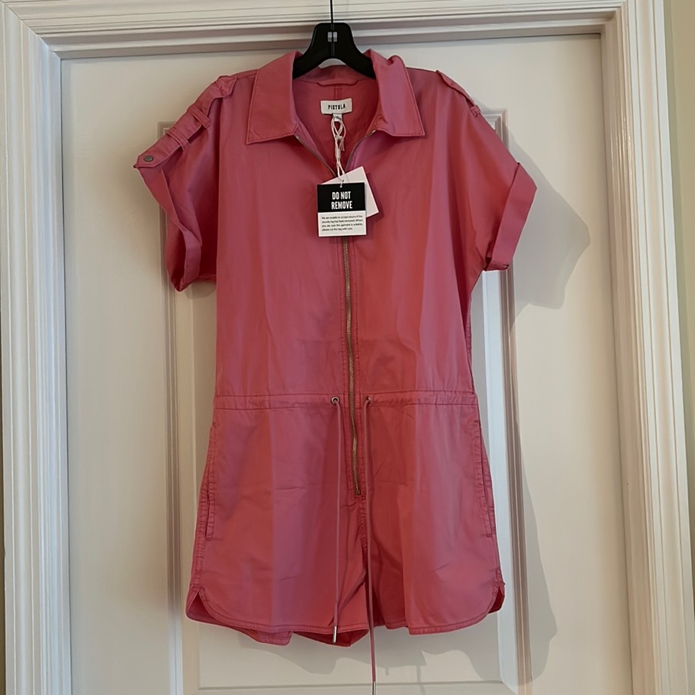 NWT Pistola Denim Meg Front Zip Romper - Flamingo Color